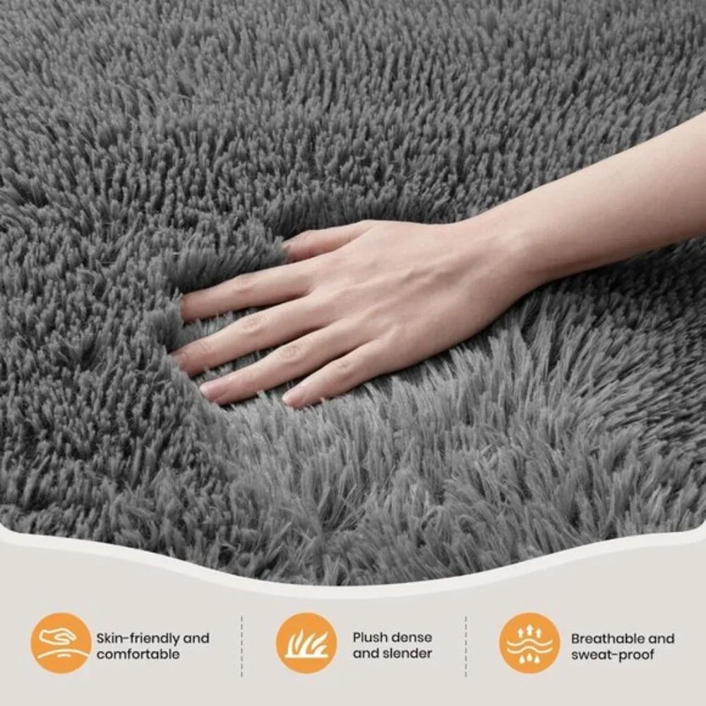 4x6 Grey Fluffy Shag Area Rug, Soft High Pile Carpet for Nursery & Bedroom Decor